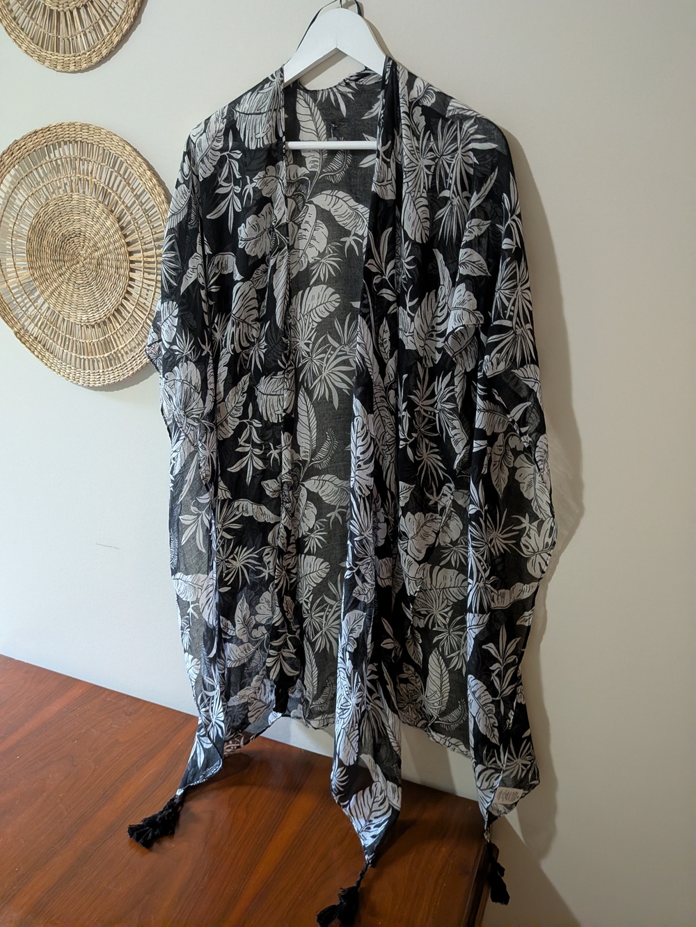 Black & White Tropical Floral Sheer Kimono